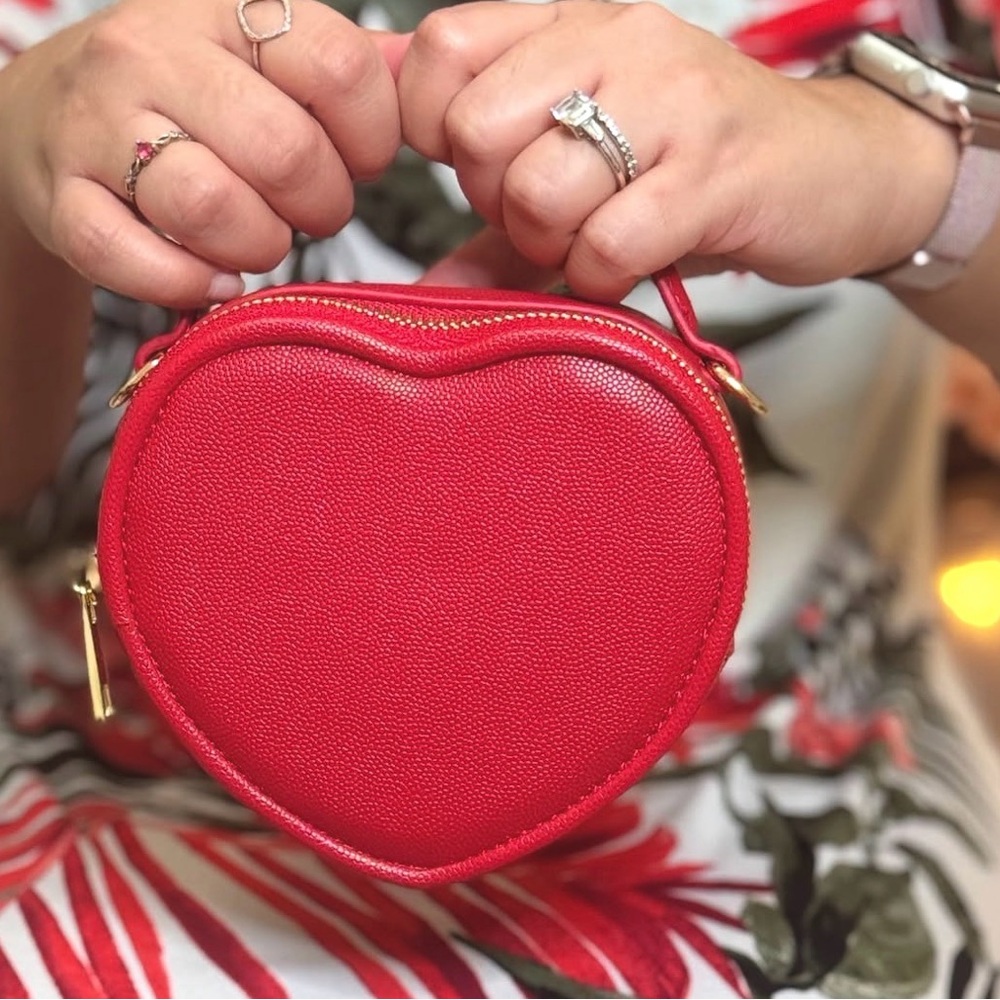 JustFab Red Heart Crossbody Bag with Gold Hardware
